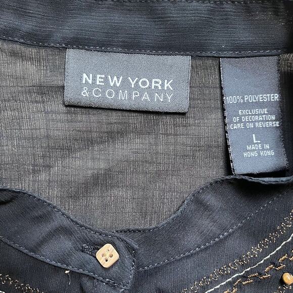 NEW YORK & COMPANY Sheer Black Embroidered Beaded Tunic Swim Cover-Up Large - Picture 8 of 14